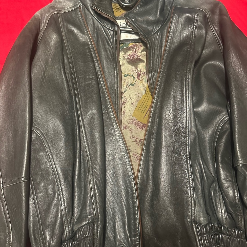 Valentino Vera Pelle Dark Leather Bomber Jacket Men’s